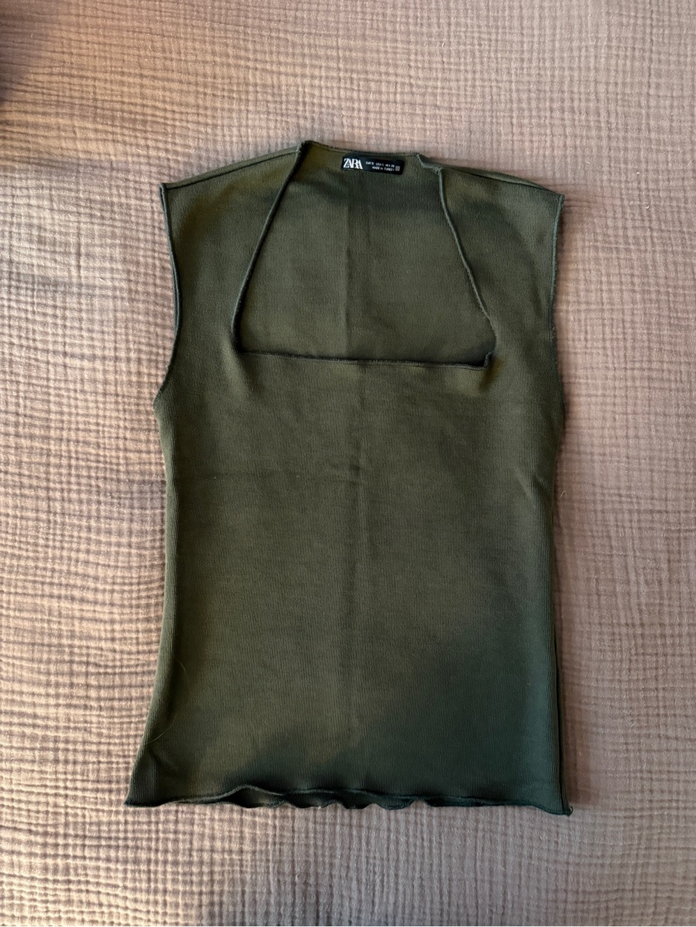 Green Square Neck Knit Tank